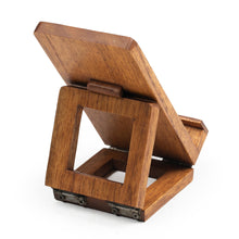 Load image into Gallery viewer, Artisan-Made Golden and Brown Foldable Wood Phone Holder - Hereafter Winds | NOVICA
