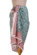 Load image into Gallery viewer, Striped Fan Vine-Patterned Hand-Block Printed Cotton Sarong - Modern Contrasts | NOVICA
