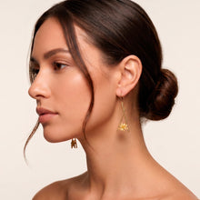 Load image into Gallery viewer, Floral and Chopstick-Inspired 18k Gold-Plated Brass Earrings - Floral Chopsticks | NOVICA

