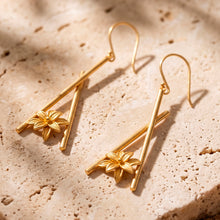Load image into Gallery viewer, Floral and Chopstick-Inspired 18k Gold-Plated Brass Earrings - Floral Chopsticks | NOVICA
