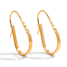 Load image into Gallery viewer, 18k Gold-Plated Modern Hammered Oval Teardrop Hoop Earrings - Hammered Oval | NOVICA
