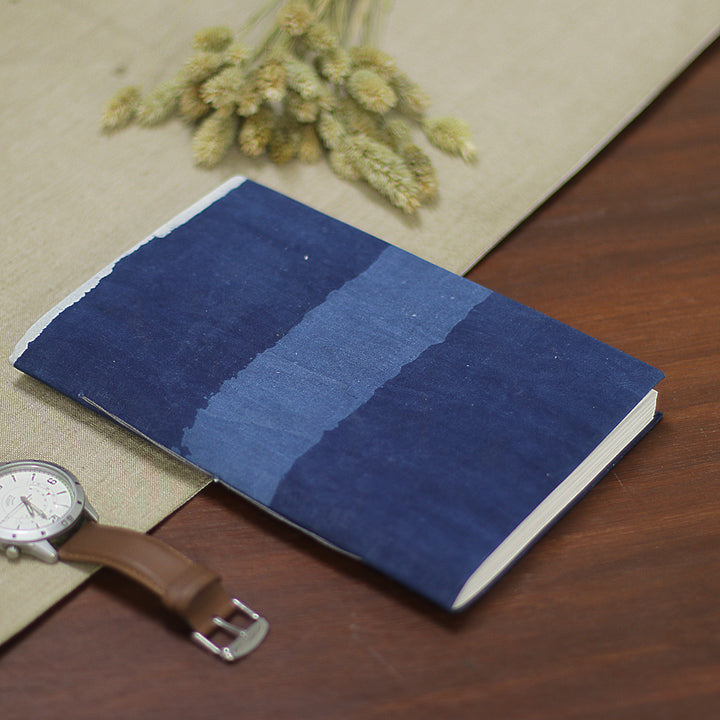 Hand-Block Printed Blue Striped Modern Blank Cotton Journal - Indigo Horizon | NOVICA