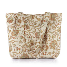 Load image into Gallery viewer, Cotton Tote Bag with Hand-Block Printed Floral Leaf Patterns - Tropical Blossoms | NOVICA
