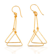Load image into Gallery viewer, Minimalist Triangle-Shaped 18k Gold-Plated Dangle Earrings - Golden Hills | NOVICA
