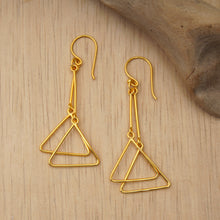 Load image into Gallery viewer, Minimalist Triangle-Shaped 18k Gold-Plated Dangle Earrings - Golden Hills | NOVICA
