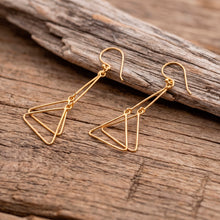 Load image into Gallery viewer, Minimalist Triangle-Shaped 18k Gold-Plated Dangle Earrings - Golden Hills | NOVICA
