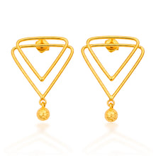 Load image into Gallery viewer, Avant-Garde 18k Gold-Plated Brass Triangle Dangle Earrings - Deep Glow | NOVICA

