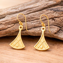 Load image into Gallery viewer, 18k Gold-Plated Earrings in Polished and Textured Finishes - Victorious Leaf | NOVICA
