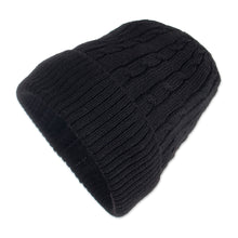 Load image into Gallery viewer, 100% alpaca hat - Black Braid Cascade | NOVICA
