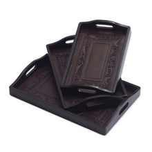 Load image into Gallery viewer, Unique Leather and Wood Serving Trays (Set of 3) - Collector | NOVICA

