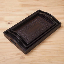 Load image into Gallery viewer, Unique Leather and Wood Serving Trays (Set of 3) - Collector | NOVICA
