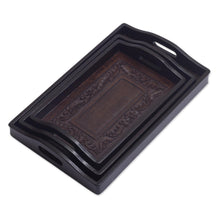 Load image into Gallery viewer, Unique Leather and Wood Serving Trays (Set of 3) - Collector | NOVICA
