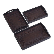 Load image into Gallery viewer, Unique Leather and Wood Serving Trays (Set of 3) - Collector | NOVICA
