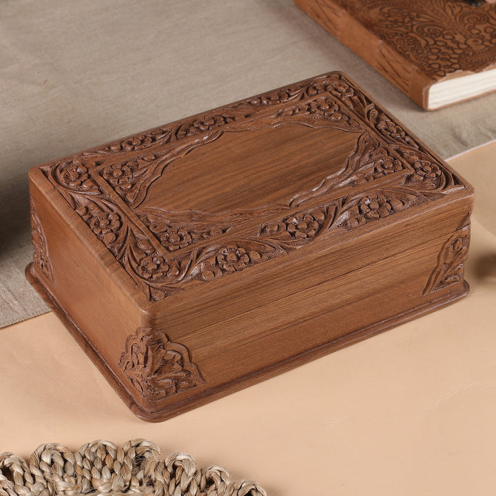 Indian Floral Wood Jewelry Box - Kashmir Valley | NOVICA