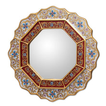 Load image into Gallery viewer, Reverse Painted Glass Wood Mirror from Peru - White Star | NOVICA
