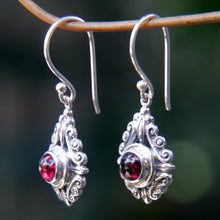 Load image into Gallery viewer, Sterling Silver Garnet Dangle Earrings - Heart of Peace | NOVICA
