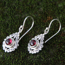 Load image into Gallery viewer, Sterling Silver Garnet Dangle Earrings - Heart of Peace | NOVICA
