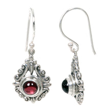 Load image into Gallery viewer, Sterling Silver Garnet Dangle Earrings - Heart of Peace | NOVICA
