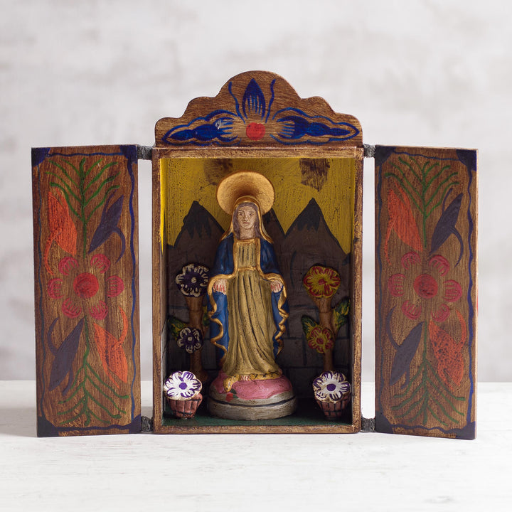 Painted Wood Retablo Andes Folk Art Handmade in Peru - Virgin Mary | NOVICA