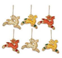 Load image into Gallery viewer, 6 Beaded Hand Crafted Christmas Tree Ornaments from India - Reindeer Gang | NOVICA
