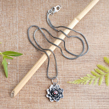 Load image into Gallery viewer, Floral Sterling Silver Garnet Pendant Necklace - Sacred Red Lotus | NOVICA
