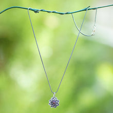 Load image into Gallery viewer, Floral Sterling Silver Garnet Pendant Necklace - Sacred Red Lotus | NOVICA
