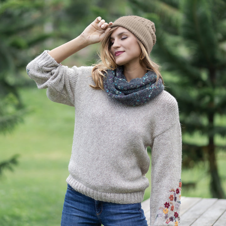 Unique Womens Alpaca Wool Solid Knit Hat - Tan Mountain Path | NOVICA