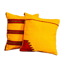 Load image into Gallery viewer, Set of 2 Artisan Crafted Yellow Wool Striped Cushion Covers - Burning Mountains | NOVICA
