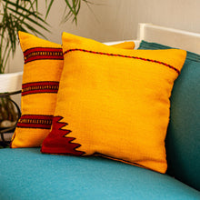 Load image into Gallery viewer, Set of 2 Artisan Crafted Yellow Wool Striped Cushion Covers - Burning Mountains | NOVICA
