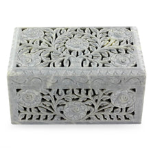 Load image into Gallery viewer, Jali Soapstone Jewelry Box - White Roses | NOVICA
