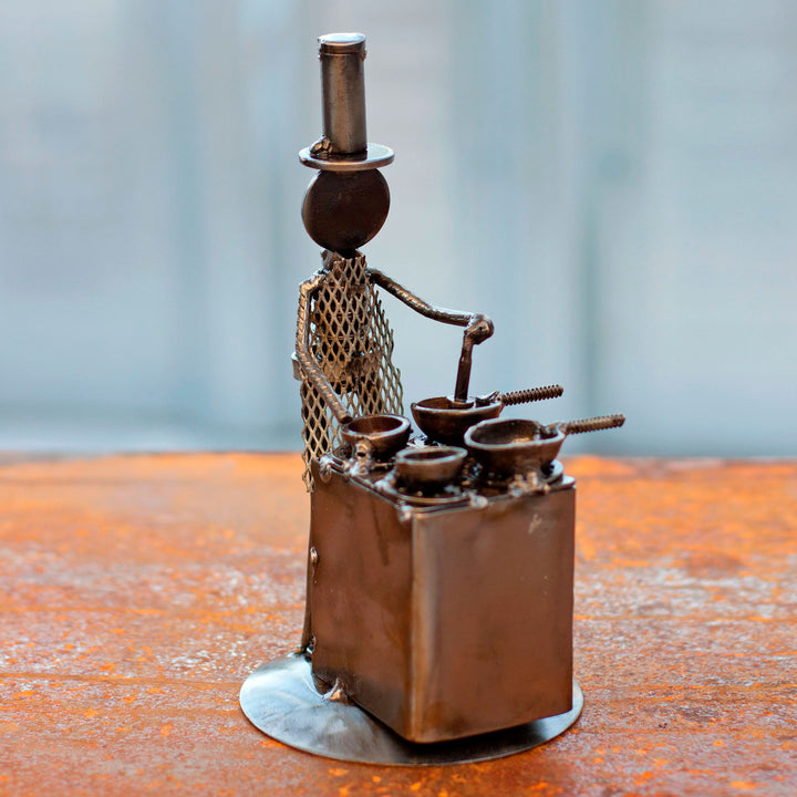 Recycled Metal Sculpture Rustic Mexico Eco Art - Rustic Chef | NOVICA