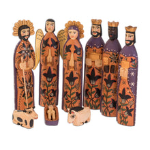 Load image into Gallery viewer, Wood Nativity Scene Sculpture Set of 9  - Rejoice | NOVICA
