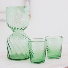 Load image into Gallery viewer, Handblown Green Recycled Glass Pitcher Set for 2  - Cool Chalice | NOVICA
