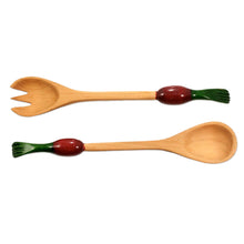 Load image into Gallery viewer, Wood Spoon and Fork Serving Set (Pair) - Red Radish | NOVICA
