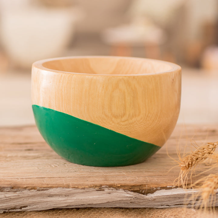 Dip Painted Hand Carved Wood Bowl (Small) - Spicy Green | NOVICA