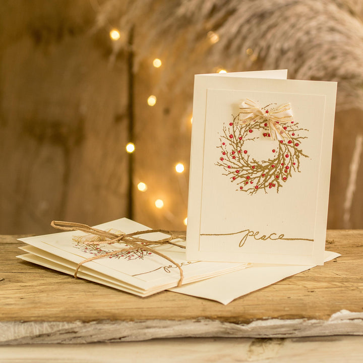 Handcrafted Christmas Greeting Cards Envelopes (set of 2) - Golden Wishes | NOVICA