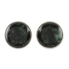 Load image into Gallery viewer, Dark Green Jade Earrings Sterling Silver Artisan Jewelry - Harmonious Peace | NOVICA
