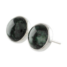 Load image into Gallery viewer, Dark Green Jade Earrings Sterling Silver Artisan Jewelry - Harmonious Peace | NOVICA
