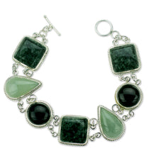 Load image into Gallery viewer, Green and Black Jade on Sterling Silver Bracelet - Natural Geometry | NOVICA
