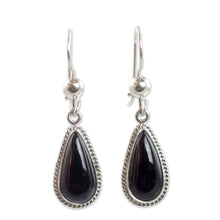 Load image into Gallery viewer, Artisan Crafted Sterling Silver Black Jade Dangle Earrings - Black Tear | NOVICA
