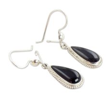 Load image into Gallery viewer, Artisan Crafted Sterling Silver Black Jade Dangle Earrings - Black Tear | NOVICA

