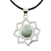 Load image into Gallery viewer, Handmade Green Jade and Silver Necklace with Cotton Cord - Apple Blossom | NOVICA
