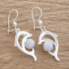 Load image into Gallery viewer, Handmade Silver Dolphin Earrings with Lilac Maya Jade - Lilac Dolphin | NOVICA
