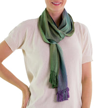 Load image into Gallery viewer, Purple Green Hand Crafted Rayon Scarf - Iridescent Pastels | NOVICA
