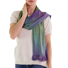 Load image into Gallery viewer, Purple Green Hand Crafted Rayon Scarf - Iridescent Pastels | NOVICA
