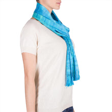 Load image into Gallery viewer, Backstrap Loom Rayon Handmade Scarf in Blue - Forever Blue | NOVICA
