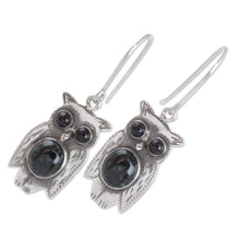 Load image into Gallery viewer, Black and Green Jade and Sterling Silver Owl Earrings - Dapper Owls | NOVICA
