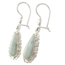 Load image into Gallery viewer, Guatemalan Hand Crafted Light Green Jade Dangle Earrings - Blossoming Green Dew | NOVICA
