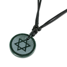 Load image into Gallery viewer, Jade Star of David Pendant on Black Leather Cord Necklace - Magen David | NOVICA

