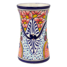 Load image into Gallery viewer, Talavera-Inspired 8-Inch Ceramic Vase from Mexico - Radiant Flowers | NOVICA
